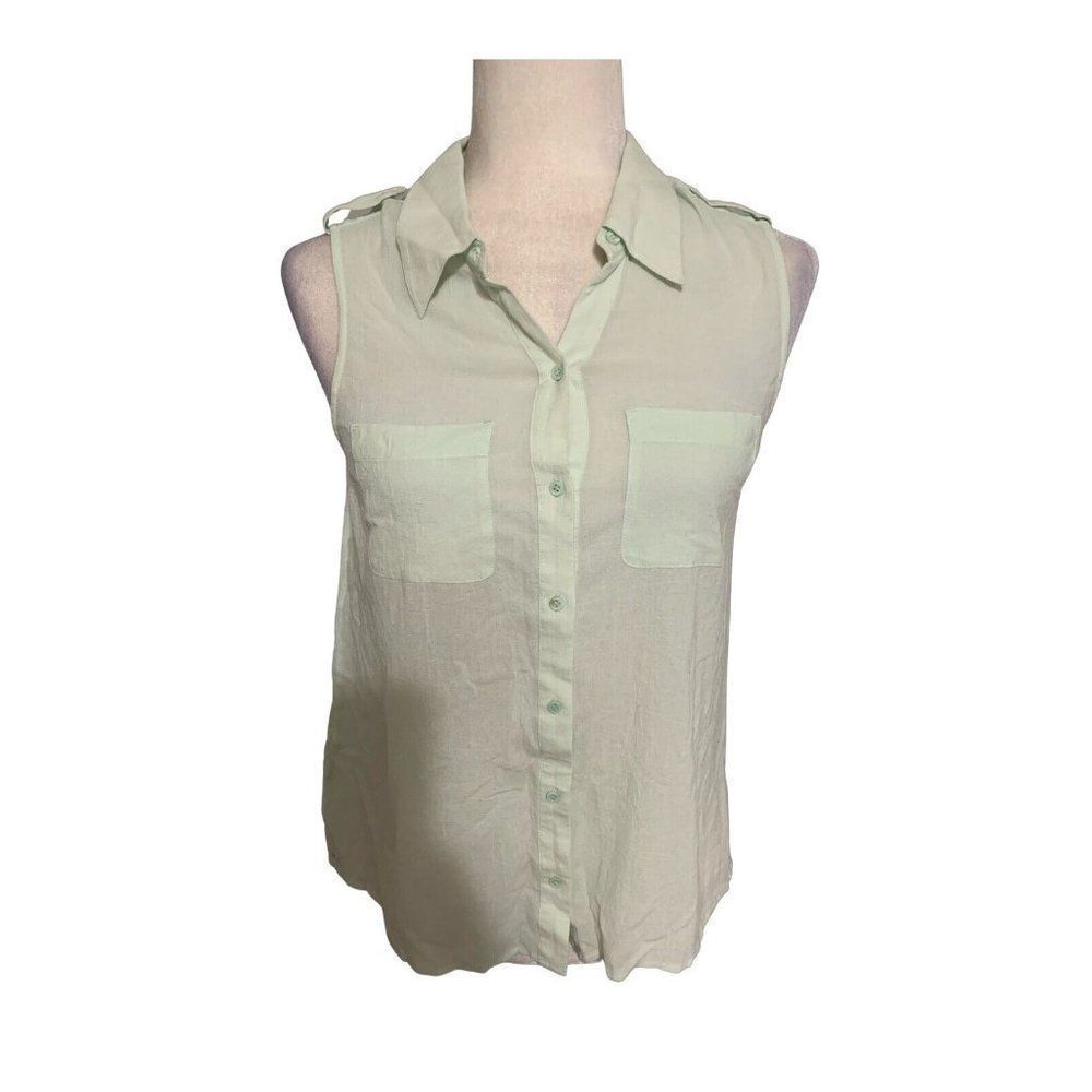 joie womens solid light mint green button down tank top small